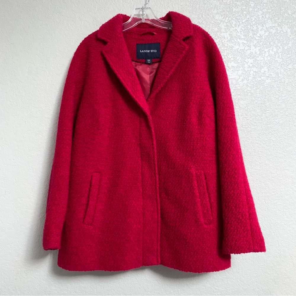 Lands End Coat Jacket Womens 16 Wool Boucle Textured Pink Preppy Peacoat